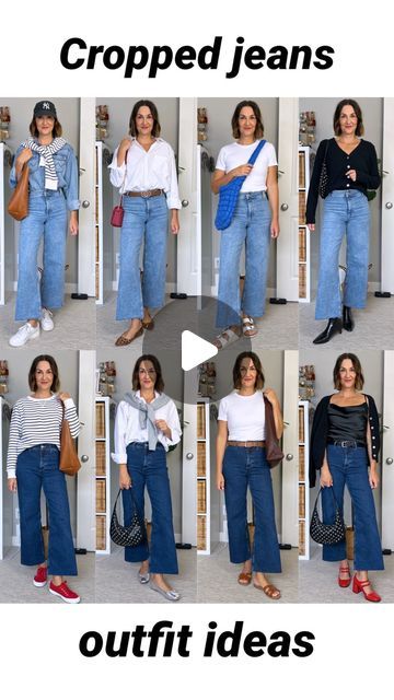 Ankle Crop Jeans Outfit, High Waist Cropped Jeans Outfit, Outfits With Wide Leg Cropped Jeans, Cropped Tee And Jeans Outfit, Wide Leg Jeans Cropped Outfit, Where Should Cropped Jeans Hit, Cropped Jeans And Boots Outfit, Shoes To Wear With Cropped Jeans, How To Style Cropped Jeans