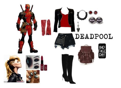 "Deadpool" by ladydeathstrikex ❤ liked on Polyvore featuring Marvel Comics, Levi's, Balmain, Sergio Rossi, Alienina, Rosa Maria, MSGM, Topshop, Local Heroes and women's clothing Deadpool Cosplay Girl, Deadpool Inspired Outfit, Female Deadpool Costume, Deadpool Outfit, Marvel Inspired Outfits, Disneybound Outfits, Deadpool Costume, Deadpool Cosplay, Lady Deadpool