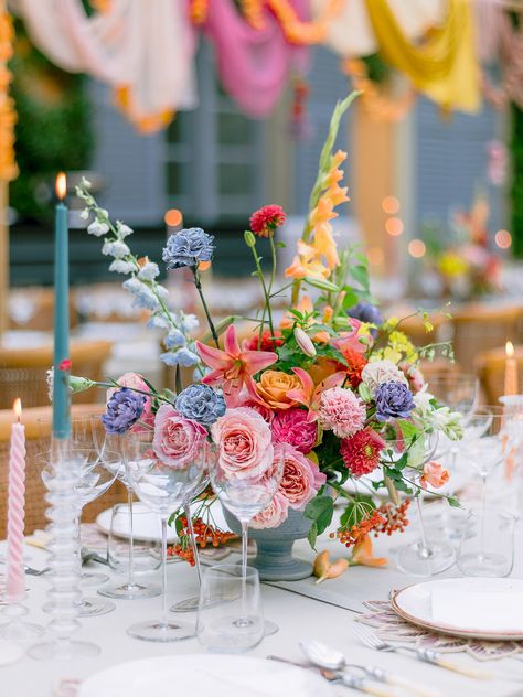 Colorful Wedding Centerpieces, Colorful Spring Wedding, Wildflower Centerpieces, Wildflower Wedding Theme, Wedding Michigan, Colorful Centerpieces, Colorful Wedding Flowers, Garden Wedding Reception, Wedding Table Flowers