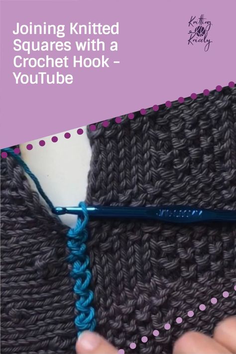 If you are familiar with a crochet hook then this would be a great way for you to join your knitted squares. It’s fast and easy and you don’t have to cut a length of yarn before starting. You just pull up loops on either side of your work and away you go! In this video I show you how to make a zigzag pattern by going back-and-forth with your crochet hook, pulling up a loop on each side. This join creates a very flat and stretchy fabric with no ugly or bulky seams on the back. How To Put Knitted Squares Together, How To Sew Knitted Squares Together, Crochet Knitted Squares Together, How To Attach Knitted Squares Together, Joining Blanket Squares Knitting, Joining Knitting Seams, Joining Knitted Squares With Crochet, How To Join Knitted Squares, How To Crochet Knitted Squares Together