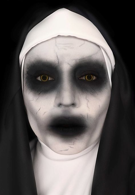 Nun Halloween Costume, Halloween Maquillage, Nun Halloween, Halloween Makeup For Kids, Horror Make-up, Creepy Halloween Makeup, The Nun, Amazing Halloween Makeup, Halloween Makeup Scary