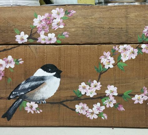 Blossoms were fun to paint! #appleblossom #spring #springdecor #ilovespring #loveflowers #handpainted #Thewhitebirchstudio #palletart  #acrylicpainting #pinkisforgirls #palletwood #acrylic #handmade #art #maker #huntfordecor #pallets #differencemakesus #recycledart Apple Tree Painting, Apple Tree Drawing, Apple Tree Branch, Chickadee Painting, Apple Tree Flowers, Apple Tree Blossoms, Painting On Pallet Wood, Boom Kunst, Family Tree Painting