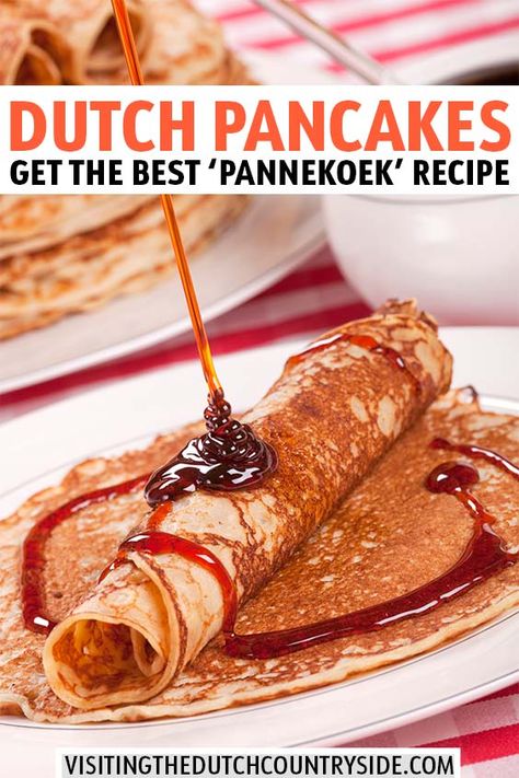 Enjoy this Dutch pancake recipe: Whether you're looking to make an apple Dutch pancake or savory Dutch pancakes, it's all in this guide. Dutch pancakes (pannekoeken) are delicious. And, Dutch pancakes are easy to make. So, this article on how to make Dutch pancakes (by a Dutch local) will show you all the tips and tricks! Make this Dutch pancake recipe for breakfast, lunch or dinner! #netherlands #dutchpancakes #pannekoeken #pancakes Dutch Pancakes Recipe, Pannekoeken Recipe, Traditional Dutch Recipes, Typical Dutch Food, Dutch Cookies, Dutch Cuisine, Dutch Pancakes, Brunch Bread, Dutch Recipes