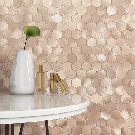 Adhesive Wall Tiles, Metal Tile Backsplash, Adhesive Backsplash, Backsplash For Kitchen, Hexagon Backsplash, Stove Backsplash, Metallic Backsplash, Peel And Stick Backsplash, 3d Tiles