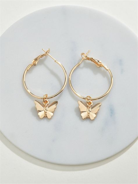 Metal Butterfly Drop Earrings | SHEIN USA 2000s Jewelry, Antique Wedding Rings, Metal Butterfly, Jewelry Accessories Ideas, Party Earrings, Wedding Rings Vintage, Butterfly Charm, Pretty Earrings, Girly Jewelry