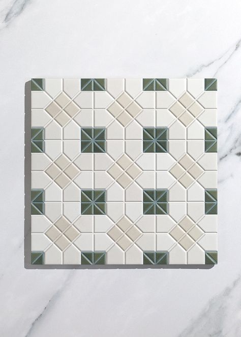 Green Tile Bathroom Vintage, Green Tiles Kitchen, Square Mosaic Patterns, Regent Green, Quorn Stone, Porch Tiles, Hallway Tiles, Uk Furniture, Hallway Tiles Floor