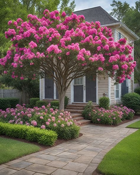 Pretty Trees For Front Yard, Japanese Boxwood Front Yard, Front Yard Trees Curb Appeal, Rose Trees Front Yard, Backyard Planter, Small Landscape Trees, Beach House Landscaping, Small Front Yards, Backyard Planters