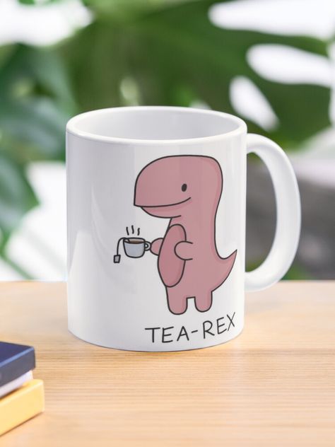 "'Tea-Rex' Illustration" Mug by bloemsgallery | Redbubble Tea Rex Mug, Kawaii Gif, Tea Rex, Mug Drawing, Mugs Collection, Ceramic Cafe, Blue Coffee Mugs, Diy Mugs, Tassen Design