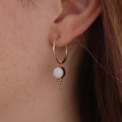 White Stone Earrings, Filigree Hoop Earrings, White Opal Earrings, Earrings Opal, Beautiful Accessories, Dangle Hoop Earrings, Hoop Earrings Gold, Earrings Simple, October Birthstone