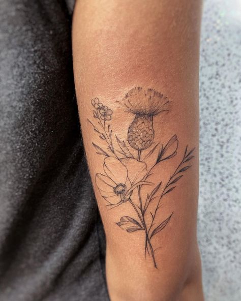 Thistle Tattoo Fine Line, Anam Cara Tattoo, Thistle Tattoo Black, Thistle Flower Tattoo, Scotland Tattoo, Scottish Thistle Tattoo, Scottish Tattoo, Scottish Tattoos, Thistle Tattoo