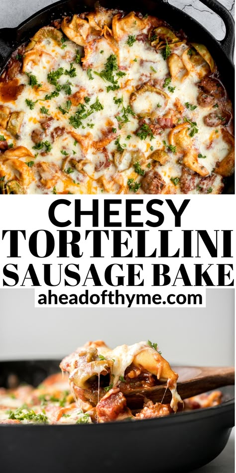 Sausage Tortellini Cream Cheese, Sausage Tortellini Recipes, Easy Cheesy Tortellini, Sausage Tortellini Skillet, Pasta Italian Sausage, Sausage Tomato Sauce, Sausage And Tortellini, Cheese Tortellini Recipes, Cheesy Tortellini