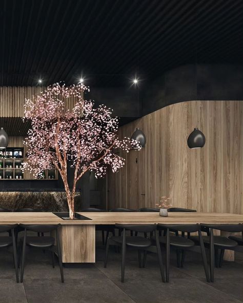 Communal Table Restaurant, Omakase Bar, Tatami Table, Japanese Elements, Japanese Restaurant Design, Communal Table, Restaurant Seating, Sushi Bar, Dining Areas