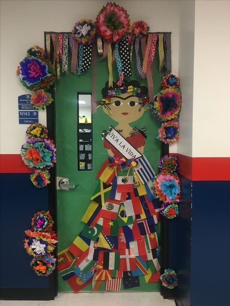 Hispanic Heritage Month Door Contest, Colombia Door Decoration, Hispanic Month Door Decoration, Hispanic Heratige Month Bulletin Board, South America Classroom Decorations, Spanish Heritage Month Decorations, Puerto Rico Classroom Door Decoration, Mexico Classroom Door, Hispanic History Month Bulletin Board