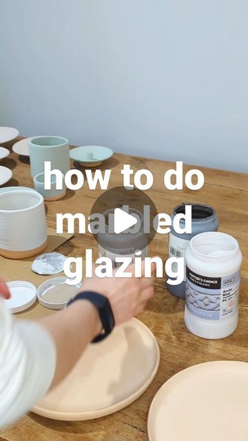 Rosie | Heath and Sea | Handmade Pottery on Instagram: "Is this the most fun way to glaze pottery? For me it is.  The key to great marbling is to pick your glazes carefully. I stick to using glazes that I know interact well and that I've fired to the same temperature with success. This helps limit the chance of pinholes and other imperfections.  Once fired, these plates will hopefully be a nice mix of blues and whites.  . . . #handmadepottery #glazingpottery #potteryglazing #potteryinspiration #potterylove #lovepottery #ceramics #ceramica #ceramicstudio #handmadeceramics" Slip Glazing Pottery, Mixing Glazes Ceramics, Piping Slip Ceramics, Sponge Glaze Ceramics, Using Tape To Glaze Pottery, Marble Glaze Pottery, Marbled Clay Pottery, Marbled Ceramics, Pottery Plates Handmade