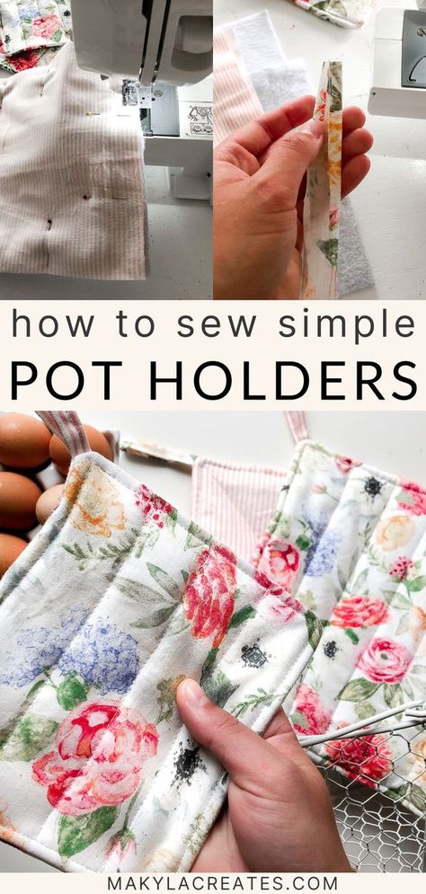 How To Make Potholders Sewing, How To Sew Hot Pads, Pot Holder Storage, Sew A Potholder, Diy Fabric Pot Holders, Sewing Hot Pads Pot Holders Free Pattern, Trivets Diy Fabric Hot Pads, Pot Holder Tutorial, Sew Potholders Easy