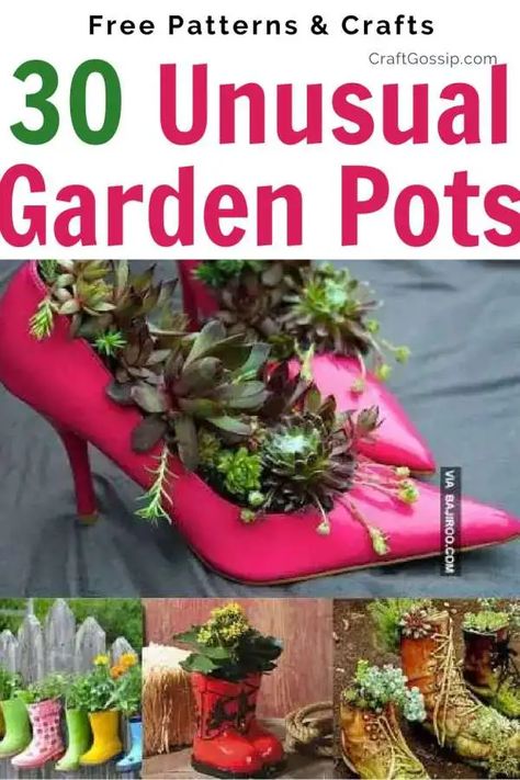 30 unusual garden pot ideas – Home and Garden Different Plant Pot Ideas, Flowers In Unusual Containers, Unique Container Garden Ideas, Flower Arrangements In Unusual Containers, Unique Garden Containers, Unique Flower Pots Outdoor, Unusual Flower Pots, Unusual Pots For Plants, Unusual Containers For Plants