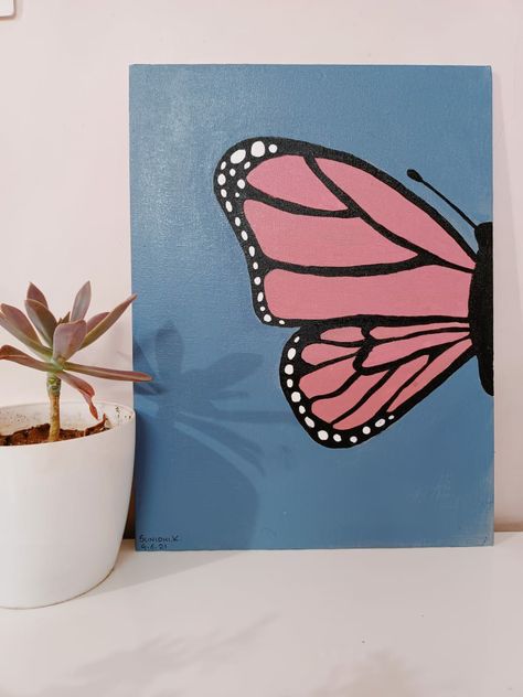 Pink Half Butterfly Painting, Canvas Butterfly Painting, Butterfly Painting Easy, Butterfly Painting On Canvas, Canvas Butterfly, Half Butterfly, Easy Doodles, Diy Birthday Gifts For Friends, Acrylic Painting Flowers