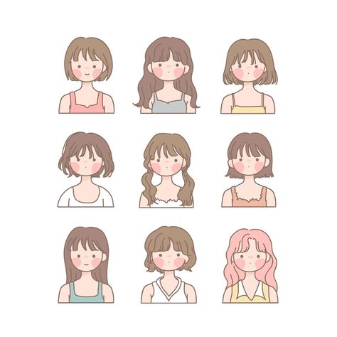 Kawaii Characters Drawing, Simple Cute Illustration, Cute Girl Character Design, Simple Cute Character, Stiker Kawaii Cute, Cute Characters Cartoon, Girl Cute Drawing, Cute Girl Sticker, Sticker Sketch