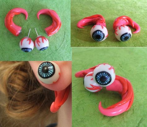 Clay Tentacle, Fake Gauge Earrings, Fake Gauges, Creepy Christmas, Cute Polymer Clay, Gauged Earrings, Cluster Necklace, Stretched Ears, Polymer Clay Projects