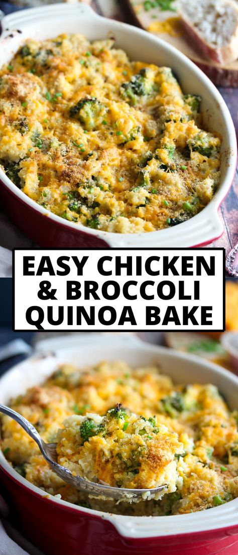 Chicken, broccoli and quinoa are tossed in a lusciously creamy sauce and baked to cheesy perfection in this faux "mac n' cheese" bake. It's a protein-packed, healthy meal the whole family will LOVE. #chickenbreastrecipes #broccolirecipes #healthychickenrecipes #chickendinnerrecipes #dinnerrecipeshealthy #quinoarecipes via @https://www.pinterest.com/jamievespa/ Faux Mac, Cheesy Chicken And Broccoli, Quinoa Recipes Dinner, Quinoa Bake, Broccoli Quinoa, Quinoa Recipes Easy, Quinoa Recipes Healthy, Cheese Bake, Chicken And Broccoli