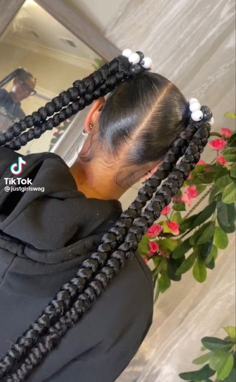 2 Ponytails 4 Braids, 2 Braid Ponytail Hairstyles, Two Braids With Ponytail, Two Braided Pigtails Black Women, Braided Pointy Tail, Fast Hairstyles Braids, 2 Pigtails Hairstyles, Two Ponytails Braids, Pigtail Braids Black Women