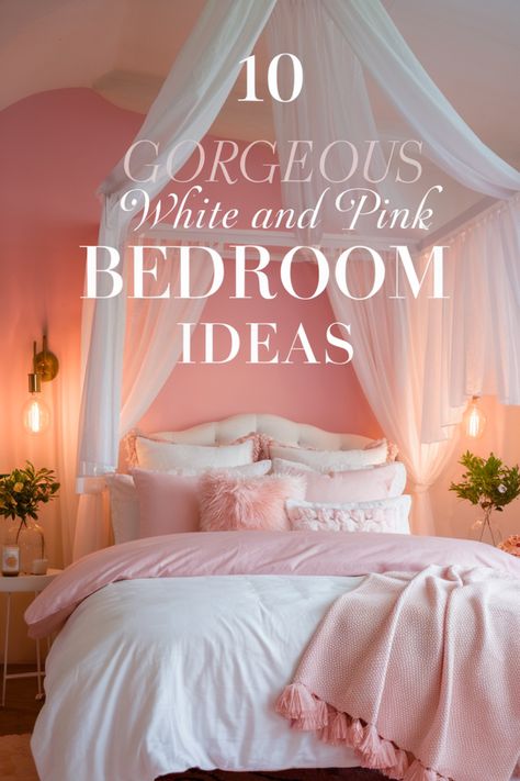 Transform your bedroom into a cozy oasis with these stunning white and pink decor ideas. From chic accent walls to layered textiles, find inspiration for your perfect retreat. Girly Bedrooms For Women, Pink Toile Bedding, Feminine Guest Room, Feminine Bedrooms For Women, Dance Theme Bedroom, Blush Master Bedrooms Decor, Cozy Primary Bedroom Ideas, Bedroom Inspirations 2024, Modern Pink Bedroom Ideas