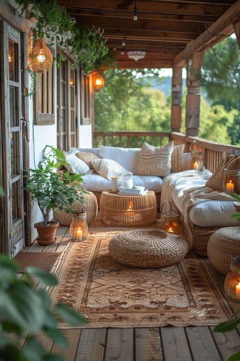 ￼ Boho Yoga Room, Boho Cabin, Yoga Room Design, Boho Balcony, Small Balcony Design, Dream Apartment Decor, Porch And Balcony, Patio Garden Design, Fence Decor