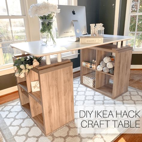 Ikea Craft Table, Craft Work Table, Ikea Table Desk, Paint Decor Ideas, Office Sewing Room, Eyes Inspiration, Laundry Craft Rooms, Office Craft Space, Kallax Hack