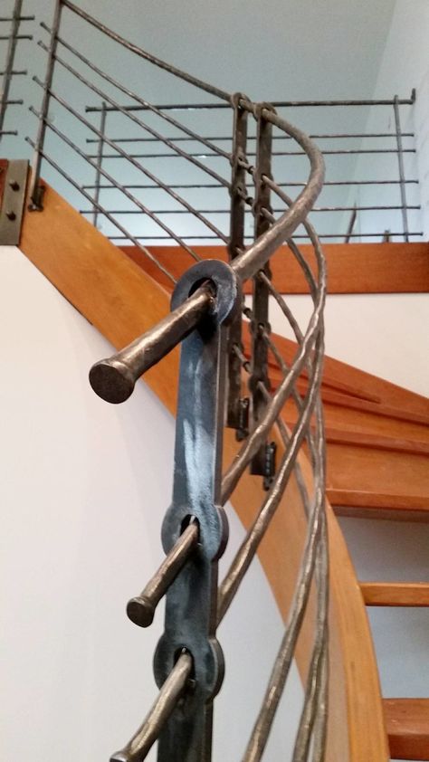 Forged Industrial Design Curved Railing BR233 Pool Railing, Stairs Handle, External Stairs, Curved Railing, Industrial Loft Design, Wrought Iron Stair Railing, Metal Railing, Metal Handrails, Staircase Railing Design