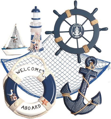 AmazonSmile: WOODEN NAUTICAL LIGHTHOUSE ANCHOR WALL HANGING ORNAMENT, BEACH WOODEN BOAT SHIP STEERING WHEEL WALL DECOR, NAUTICAL SAILING SHIP NAUTICAL SHIP WHEEL, ANCHOR DECOR, Mediterranean Style Fishing Nets: Kitchen & Dining Rustic Fishing Decor, Wheel Wall Decor, Nautical Classroom Theme, Ship Steering Wheel, Sailboat Wall Decor, Nautical Classroom, Nautical Ornaments, Lighthouse Decor, Anchor Decor