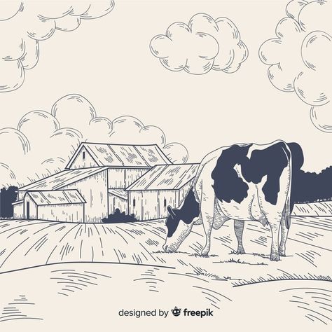 Render Art, Pinstripe Art, Farm Landscape, Line Doodles, Western Artwork, Creative Flyer Design, Design Layouts, Landscape Art Painting, Farm Scene