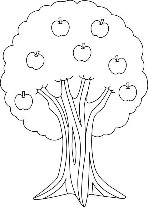 Apple Tree Coloring Page Free Printable, How To Draw An Apple Tree, Apple Tree Template Printable Free, Tree With Fruits Drawing, Apple Tree Activities Preschool, Apple Pictures Drawing, Apple Tree Drawing Simple, Apples Coloring Page, Apple Tree Coloring Page