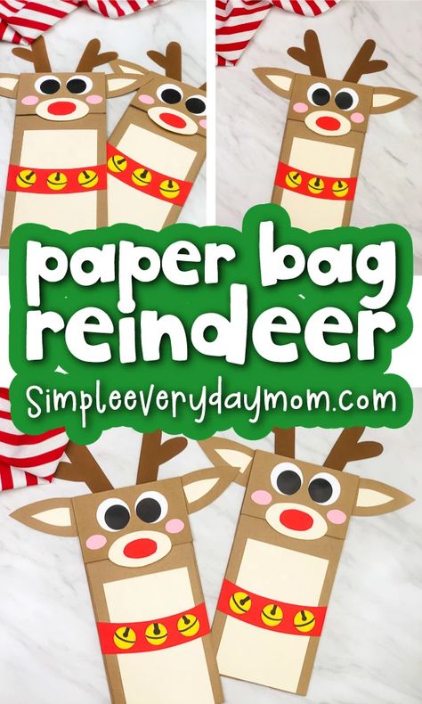 Reindeer Paper Bag, Paper Bag Reindeer, Reindeer Puppet, Reindeer Craft For Kids, Prek Christmas, Rudolph Crafts, Storytime Ideas, Children's Library, Paper Bag Crafts