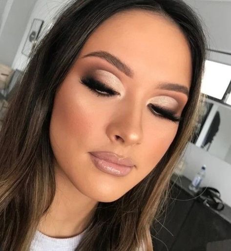 Nighttime Glam: Unleashing the Power of Makeup for a Dazzling Look! [New Year / Parties] Makeup To Match Champagne Dress, Full Black Eye Makeup, Black Smokey Eye Wedding Makeup, Smokey Glam Makeup, Debs Makeup, Full Glam Bridal Makeup, Full Glam Makeup Looks, Glam Bride Makeup, Prom Eye Makeup