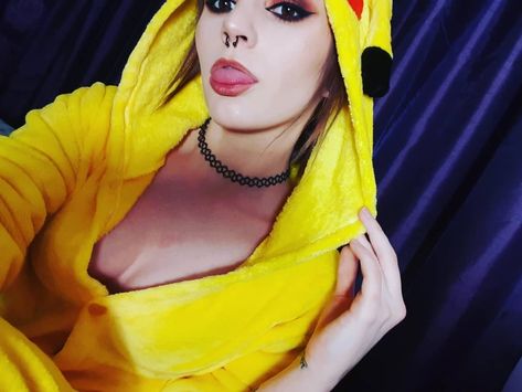 Megan Reed on Instagram: “Live for this...😊☺ #onesie #pikachu #makeup #brightcolors #pikachuonesie #piercedchicks thanks @sam.g.taylor love you” Pikachu Makeup, Megan Reed, Pokemon Costumes, Kids Onesies, Unicorn Costume, Superhero Movies, Baby Costumes, Instagram Live, Halloween Costumes For Kids