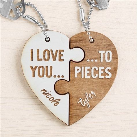 Show your special someone just how much you care with the Love You to Pieces Personalized Wood Heart Keychain Set - White. Find the best personalized Valentine's Day gifts at PersonalizationMall.com Valentine’s Day Laser Ideas, Valentines Engraving Ideas, Wood Burning Valentines Ideas, Laser Engraving Valentines Day, Laser Engraved Valentines Gifts, Valentine’s Day Laser Projects, Valentines Day Laser Cut Ideas, Valentines Laser Ideas, Laser Cut Valentines Gifts