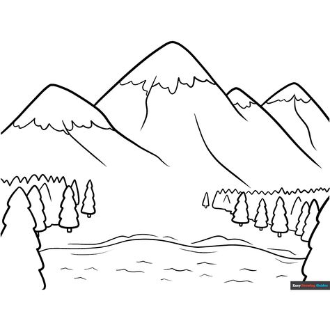 Free Mountains Coloring Page for Kids Landscape Coloring Pages, Forest Coloring Pages, Easy Drawing Guides, Easy Landscape, Cartoon Trees, Drawing Guides, Kid Coloring Page, Coloring Ideas, Coloring Sheets For Kids