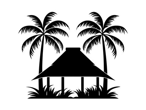 Tropical Cabana, Beach Shelter, Straw Art, House Silhouette, Art Cut, Silhouette Clip Art, Paper Wallpaper, Island Beach, Silhouette Cricut