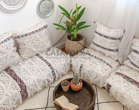 Moroccan Seating, Unique Seating, Floor Couch, Old Sheets, Small Couch, Floor Sofa, Moroccan Floor, Wedding Blankets, Floor Seating