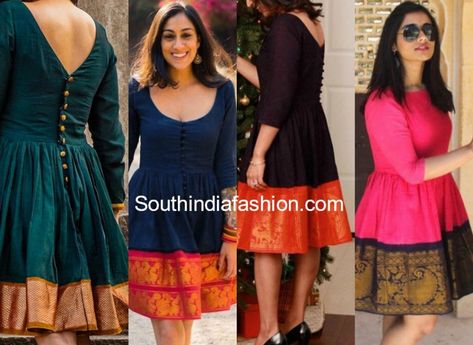 Saree Dresses- A Trend That You Have To Be A Part Of Narayanpet Dresses, Creative Dresses, Mehendi Dress, Sewing Dresses For Women, Daytime Glam, Kurti Pattern, Desi Attire, Kalamkari Dresses, Marathi Bride