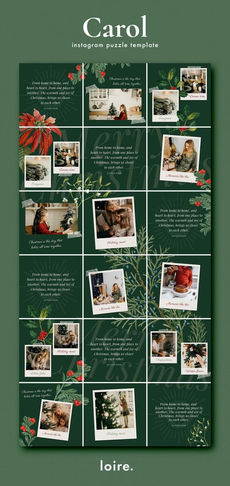 Christmas Instagram Puzzle template by Studio Loire on @creativemarket Instagram Christmas Post, New Year Instagram Post Ideas, Christmas Instagram Feed, Feed Planning, Christmas Motivation, Christmas Instagram Post, Grid Ideas, Christmas Fonts Free, Instagram Puzzle Template