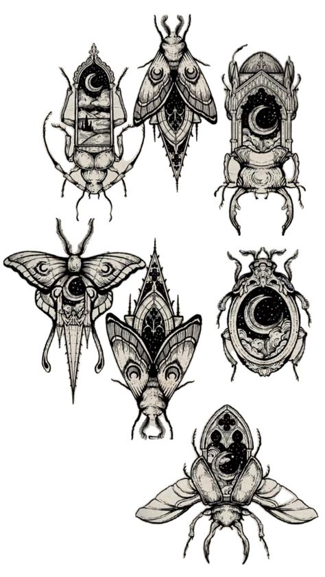 Gothic Beetle Tattoo, Beetle With Wings Tattoo, Small Insect Tattoos For Women, Bug Neck Tattoo, Insects Tattoo Design, Illustrative Tattoo Style Drawings, Traditional Scarab Tattoo, Bugs Tattoo Insects, Deathmoth Design Tattoo