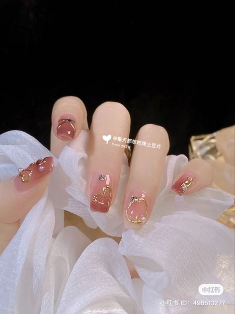 Douyin Flower Nails, Jelly Nails With Chrome, Valentines Nails Korean, Square Jelly Nails, Blush Jelly Nails, Japanese Jelly Nails, Chinese Style Nails, Jelly Nails Aesthetic, Jelly Gel Nails