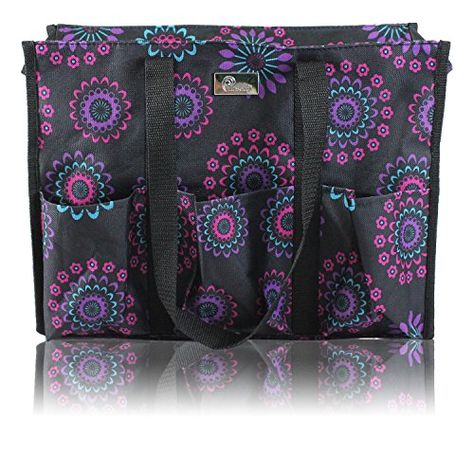 Pursetti ZipTop Organizing Utility Tote Bag with Multiple Exterior  Interior Pockets for Working Women Nurses Teachers and Soccer Moms Purple Circle *** ** AMAZON BEST BUY ** #KitchenOrganizerIdeas Organizing Utility Tote, Soccer Moms, Purple Circle, Log Home Interiors, Utility Tote Bag, Nurse Tote Bag, Nurse Tote, Craft Tote, Nurse Bag