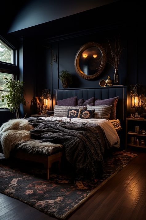 50+ Whimsy Goth Bedroom Ideas Dark Ceiling And Accent Wall, Dark Earthy Aesthetic Home, Dark Earthy Bedroom Aesthetic, Earthy Moody Bedroom, Dark Earthy Aesthetic, Earthy Goth, Florida Bedroom, Dark Cozy Bedroom, Bedroom Ideas Romantic