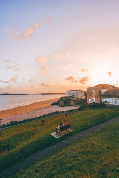 Sunset in Tenby, stunning villages and towns in the UK. Wales. British coast. British beach British Beach, British Holidays, British Beaches, Uk Beaches, Pembrokeshire Coast, Scotland Road Trip, Visit Wales, British Summer, Summer Plans