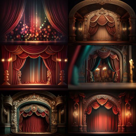 6 Pack Red Fancy Theater Stage Backdrops for Composite - Etsy Theater Stage Design Ideas, Theater Stage Design Drawing, Vintage Stage Design, Theater Aesthetic Stage, Theater Facade, Theater Stage Design, Stage Concept, Theater Interior, Mini Stage