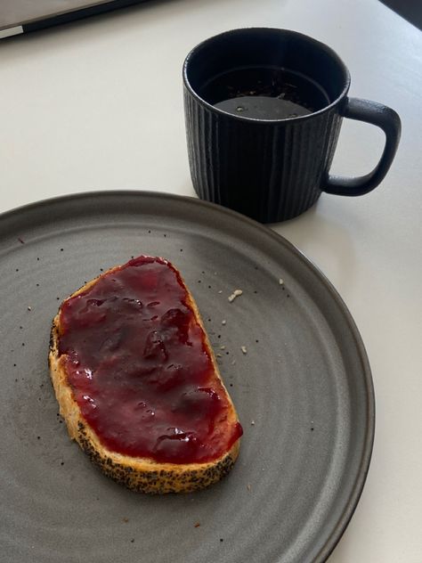 breakfast, toast, plum jam, sourdough bread, tea Jam Toast, Plum Jam, Date Night Recipes, School Food, Blueberry Recipes, Peach Recipe, Food Is Fuel, Camping Meals, Diet And Nutrition