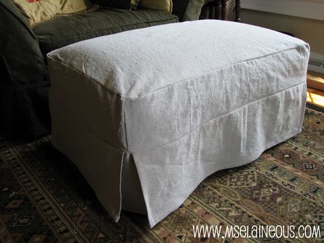 Simple Ottoman Slipcover with corner pleats using canvas dropcloth; no welting Diy Ottoman, Ottoman Slipcover, Upholstery Diy, Sectional Slipcover, Ottoman Coffee, Ottoman Cover, Cube Ottoman, Diy Coffee Table, Ottoman Coffee Table