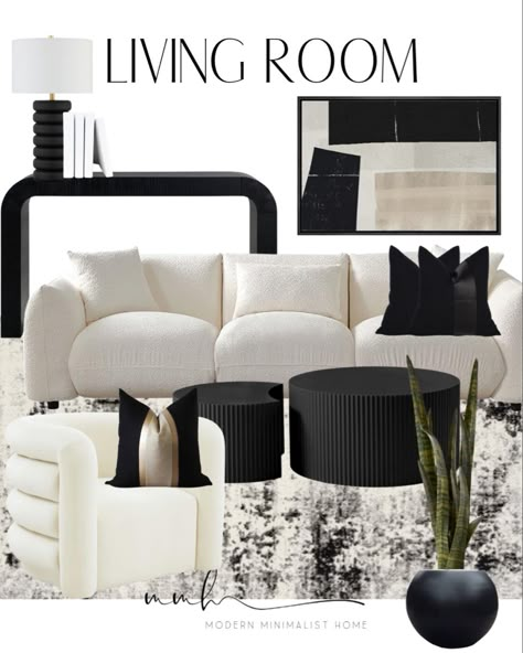 Black And White Living Room Decor Minimalist, White Modern Couch Living Room, Modern Living Room Decor Black And White, Black And White Couch Living Room, Rh Inspired Apartment, Mid Century Modern Living Room Black And White, Really Small Living Room Ideas, Black White Brass Living Room, Modern Living Room Apartment Ideas